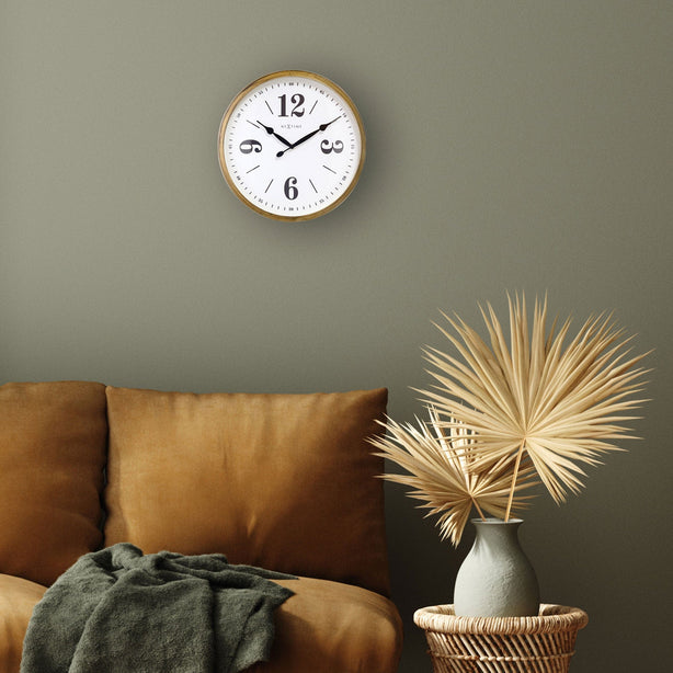 NeXtime Classic Wall Clock 39cm Metal, Silent Movement (Gold/White)