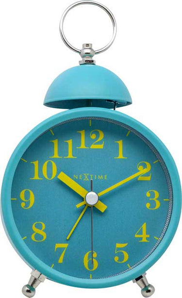 NeXtime Single Bell Designer Table Clock 16x9.2x5.4cm Metal, Quartz Movement (Turquoise/Yellow)