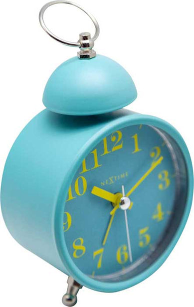 NeXtime Single Bell Designer Table Clock 16x9.2x5.4cm Metal, Quartz Movement (Turquoise/Yellow)