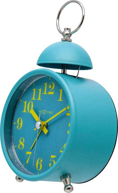 NeXtime Single Bell Designer Table Clock 16x9.2x5.4cm Metal, Quartz Movement (Turquoise/Yellow)