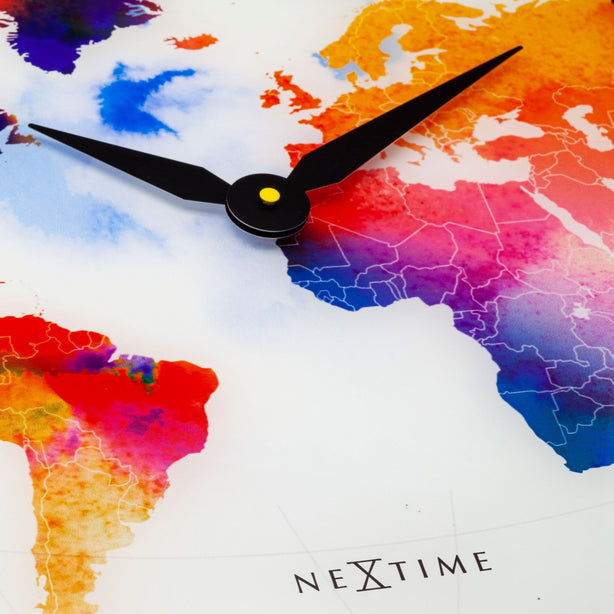 NeXtime Colourful World Wall Clock 43cm Glass, Silent Movement (Multicolor)