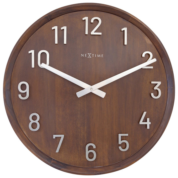 NeXtime Precious Wall Clock 50cm Wood/Metal, Silent Movement (Brown)