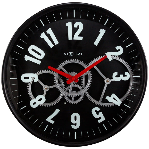 NeXtime Modern Gear Clock Wall Clock 36cm Plastic, Quartz Movement (Black)