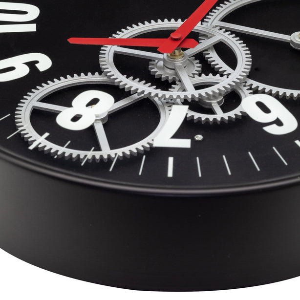 NeXtime Modern Gear Clock Wall Clock 36cm Plastic, Quartz Movement (Black)