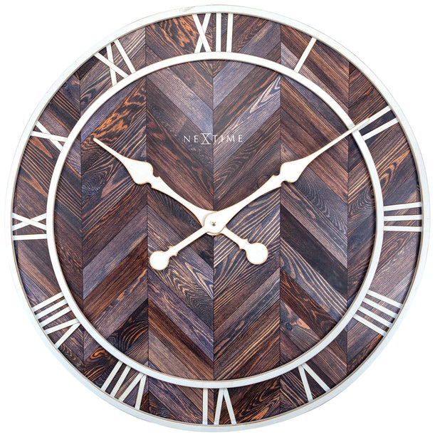 NeXtime Roman Vintage Wall Clock 58cm Wood, Silent Movement (Brown)