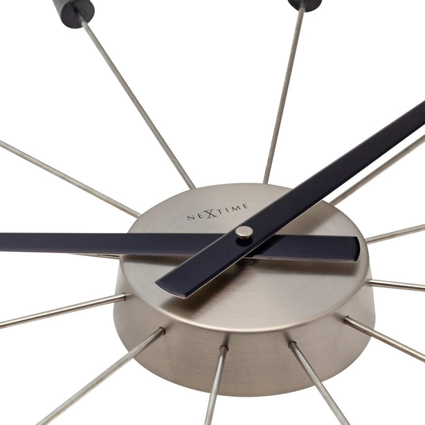 NeXtime Plug Inn Wall Clock 58cm Stainless Steel, Silent Movement (Black)