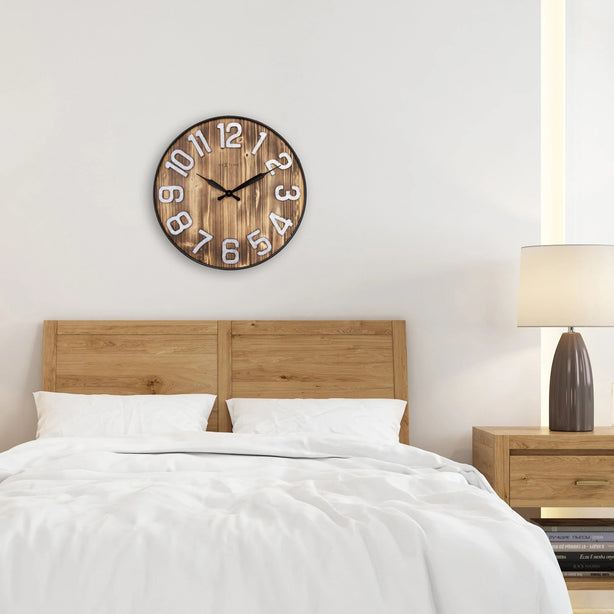 NeXtime Aberdeen Wall Clock 50cm Wood/Metal, Silent Movement (Brown)