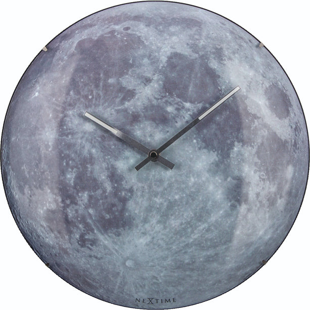 NeXtime Blue Moon Dome Wall Clock 35cm Glass, Silent Movement (Luminous)
