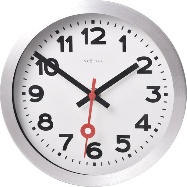 NeXtime Station Number Index Table/Wall clock 19cm Aluminium, Silent Movement (White)