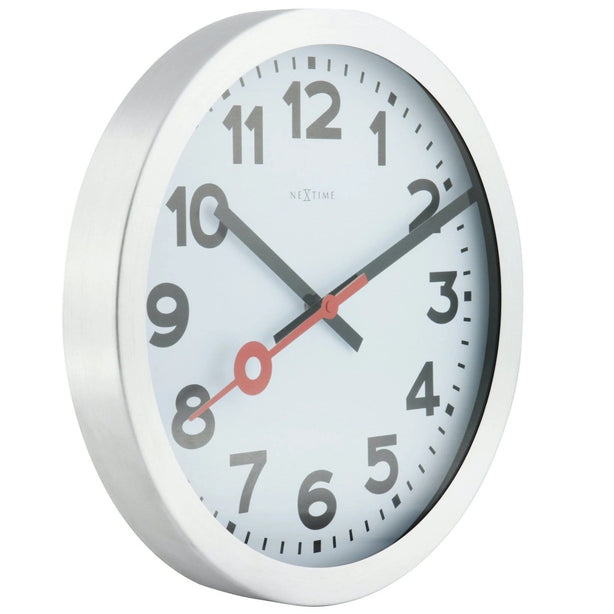 NeXtime Station Number Index Table/Wall clock 19cm Aluminium, Silent Movement (White)