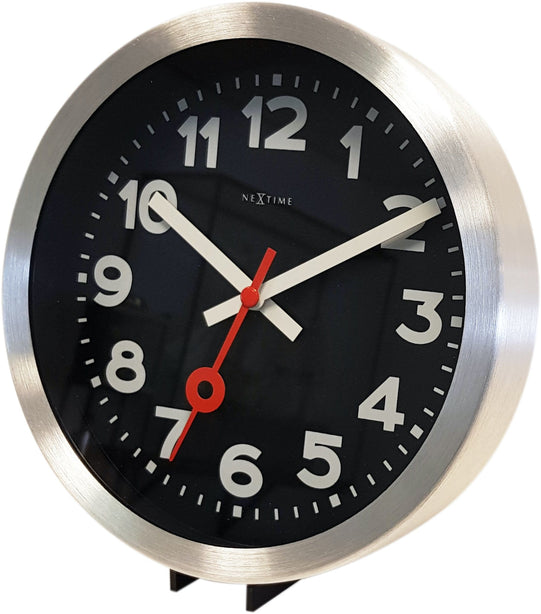 NeXtime Station Number Index Table/Wall clock 19cm Aluminium, Silent Movement (Black)