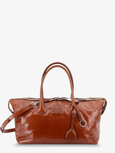 Miu Miu Shiny leather handbag with front lettering logo - Palissandro