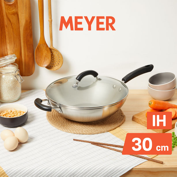 [Meyer] Ih Stainless Steel 30Cm/4.8L Wok Skillet With Glass Lid - Centennial
