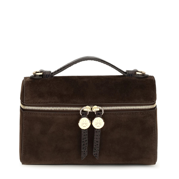 Slim Suede Top Handle Bag - Dark Cocoa