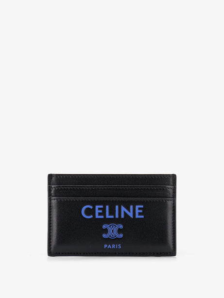 Celine Leather card holder with front logo print - Blackultrablue