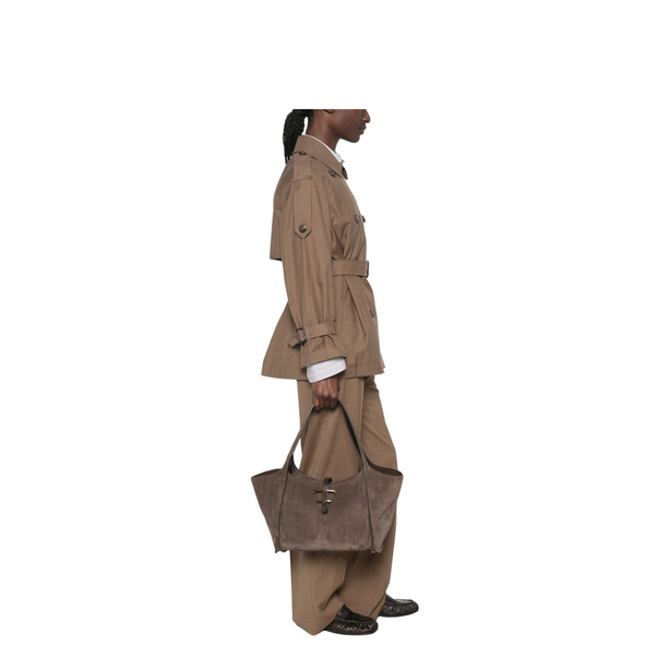 Suede Leather Top Handle Bag - Brown