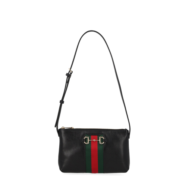 Horsebit Web Small Calf Leather Shoulder Bag - Black