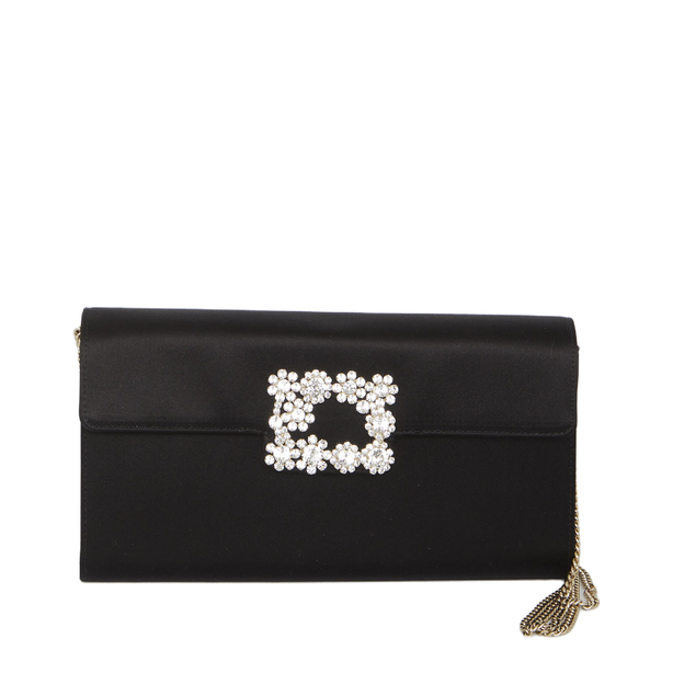 Efflorescence Silk Blend Satin Clutch - Black