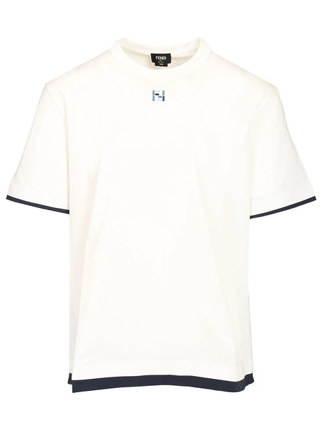 Fendi White And Blue Cotton T-Shirt