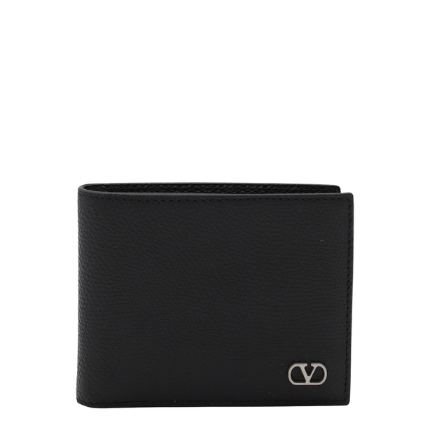 VLogo Signature Grainy Calfskin Bifold Wallet in Black