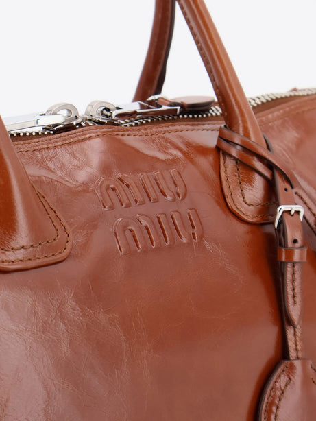 Miu Miu Shiny leather handbag with front lettering logo - Palissandro