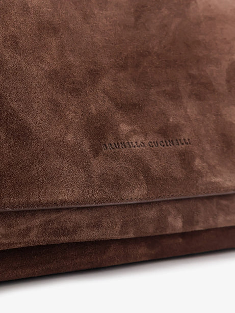 Brunello Cucinelli Suede crossbody bag with Monili details - Espresso