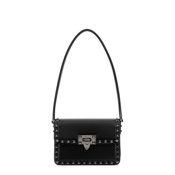 Rockstud Leather Shoulder Bag - Black
