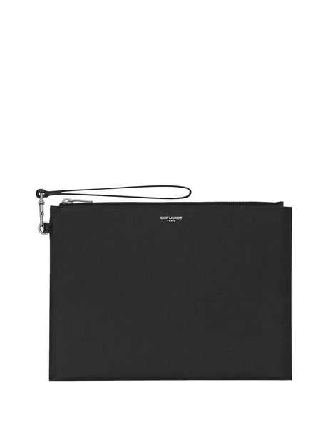 Saint Laurent Paris Zipped Tablet Holder In Grain De Poudre-Leather