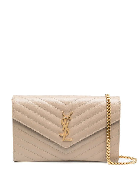 Saint Laurent Classic Cassandre Calfskin Chain Wallet - Dark Beige