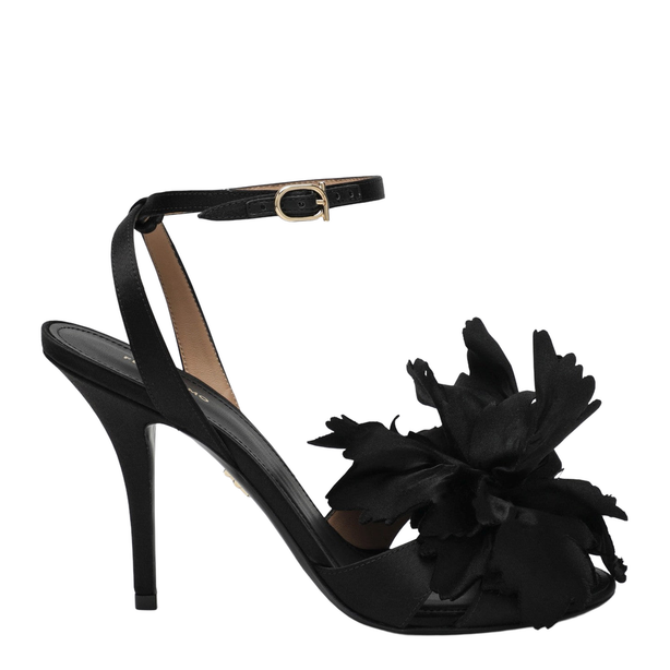 Black Satin Flower Sandals