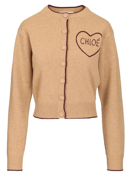 Chloe' Fitted Cardigan With Logo - Brown