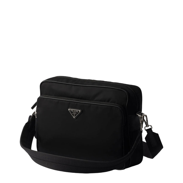 Logo-Plaque Re-Nylon Messenger Bag - Black