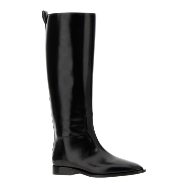 Black Leather Lune Flat Boots