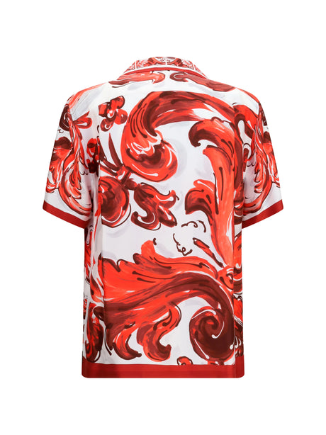 Dolce & Gabbana Maiolica print Hawaii Shirt in silk twill - Maiolica 1L Rubino