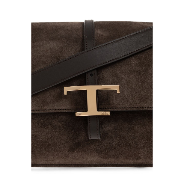 T Timeless Suede Leather Shoulder Bag - Brown