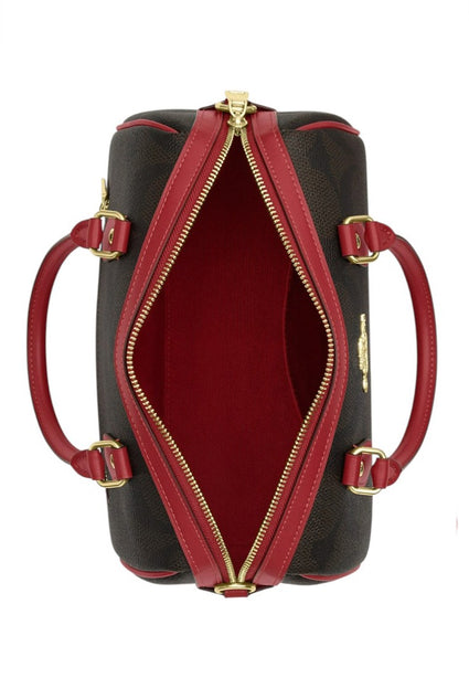 Coach Rowan Satchel Bag In Signature Canvas - Walnut/True Red