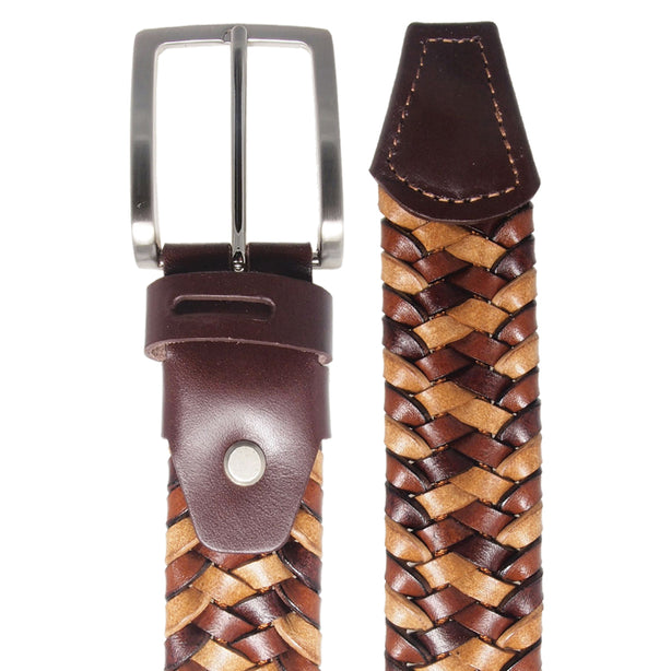 72 Smalldive Tri-color Brown Braided Leather Stretch Belt