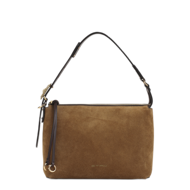Small Suede Rosette Shoulder Bag - Camel