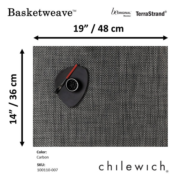 Chilewich TerraStrand® Microban® Basketweave Woven Table Mat/Placemat, Rectangle, 36 x 48 cm, Carbon