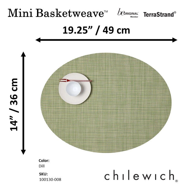 Chilewich TerraStrand® Microban® Mini Basketweave Woven Table Mat/Placemat, Oval, 36 x 49 cm, Dill