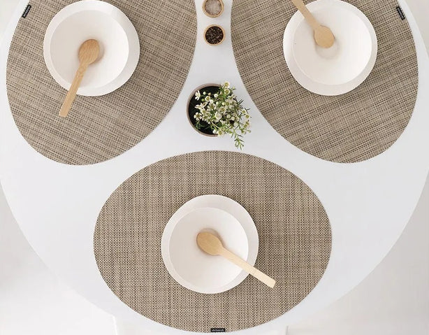 Chilewich TerraStrand® Microban® Mini Basketweave Woven Table Mat/Placemat, Oval, 36 x 49 cm, Dill