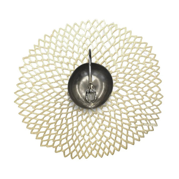 Chilewich TerraStrand® Microban® Dahlia Moulded Table Mat/Placemat, Round, 36 x 38 cm, Champagne