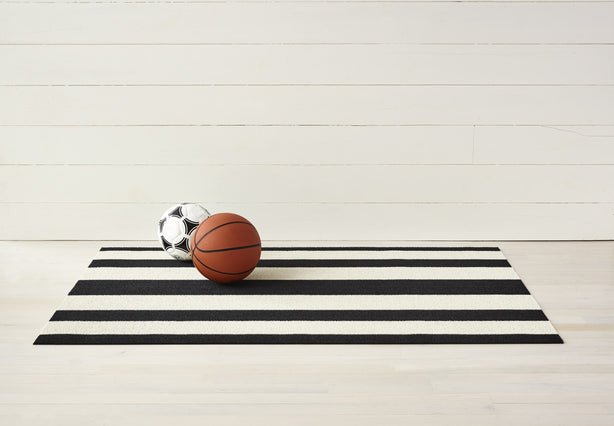 Chilewich TerraStrand® Microban® Indoor/Outdoor Bold Stripe Door Mat, 46 x 71 cm, Tufted Shag, Black/White