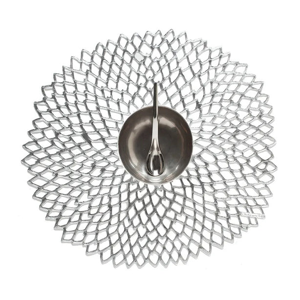 Chilewich TerraStrand¬Æ Microban¬Æ Dahlia Moulded Table Mat/Placemat, Round, 36 x 38 cm, Silver