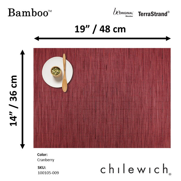 Chilewich TerraStrand® Microban® Bamboo Woven Table Mat/Placemat, Rectangle, 36 x 48 cm, Cranberry