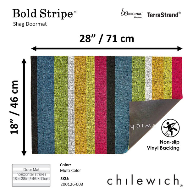 Chilewich TerraStrand® Microban® Indoor/Outdoor Bold Stripe Door Mat, 46 x 71 cm, Tufted Shag, Multi-Color