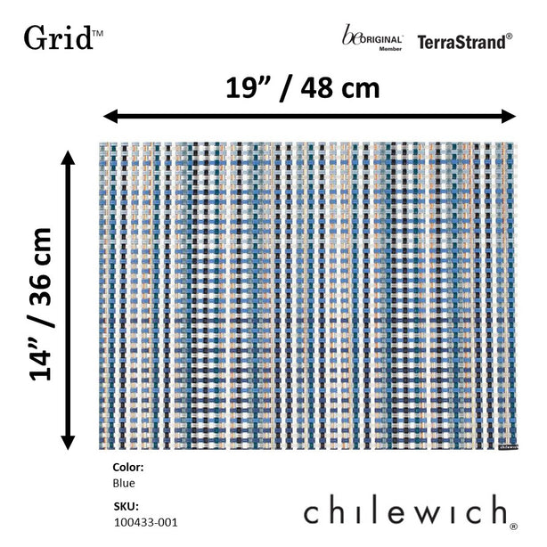 Chilewich TerraStrand¬Æ Microban¬Æ Grid Woven Table Mat/Placemat, Rectangle, 36 x 48 cm, Blue