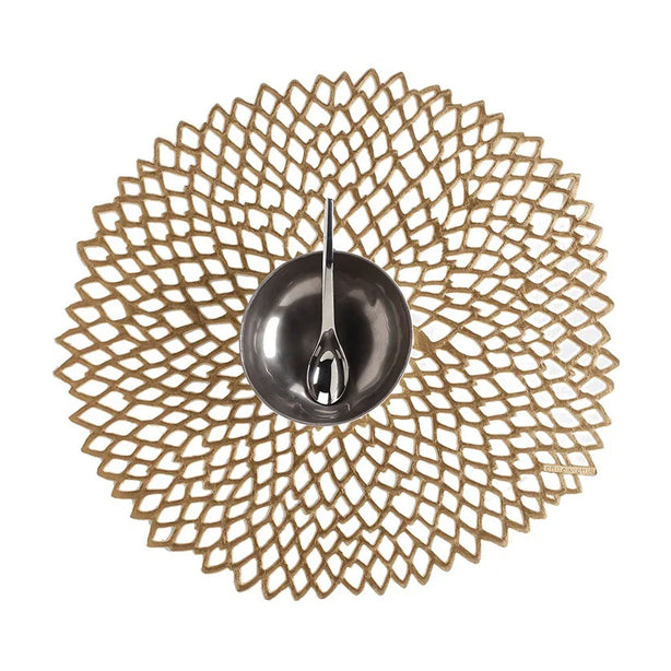 Chilewich TerraStrand® Microban® Dahlia Moulded Table Mat/Placemat, Round, 36 x 38 cm, Brass