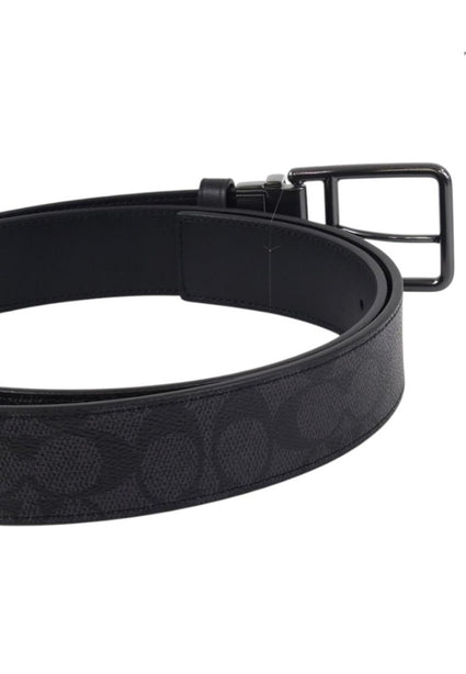 Coach Double Bar Buckle Cut To Size Reversible Belt 38MM - Black