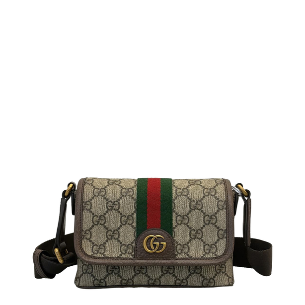 Ophidia Mini Bag Coated Fabric Crossbody - Beige/Dark Brown